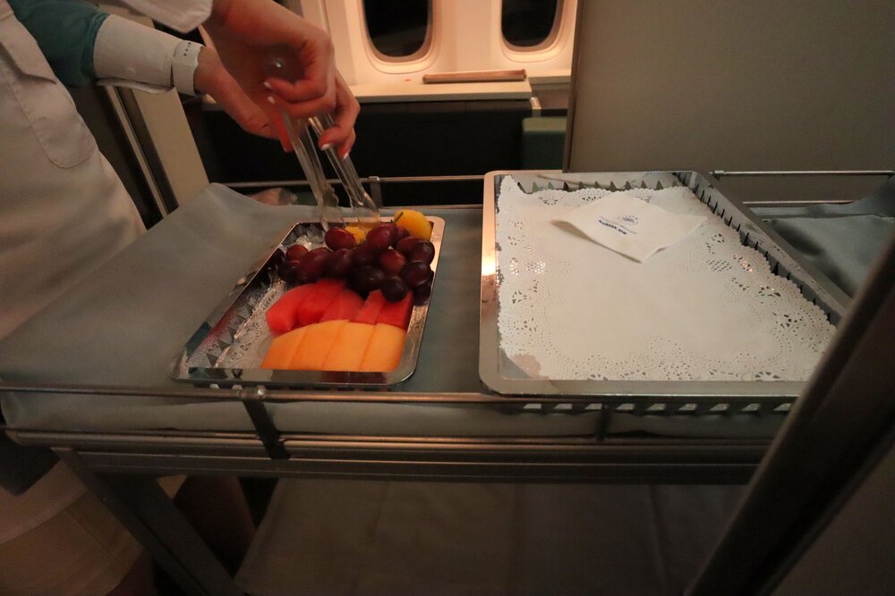 Korean Air 747 First Class – Fruit plate service