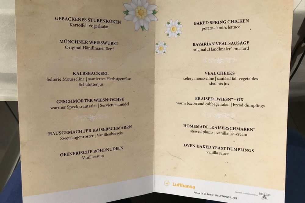 Lufthansa First Class Terminal Frankfurt – Bavarian menu