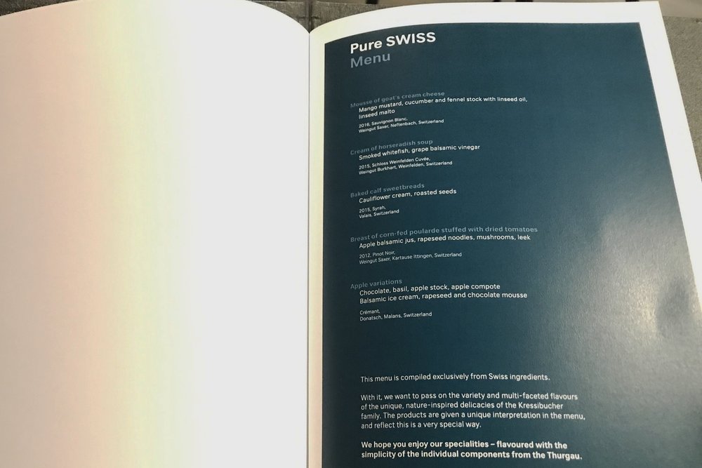 Swiss First Class Lounge Zurich – Pure Swiss menu