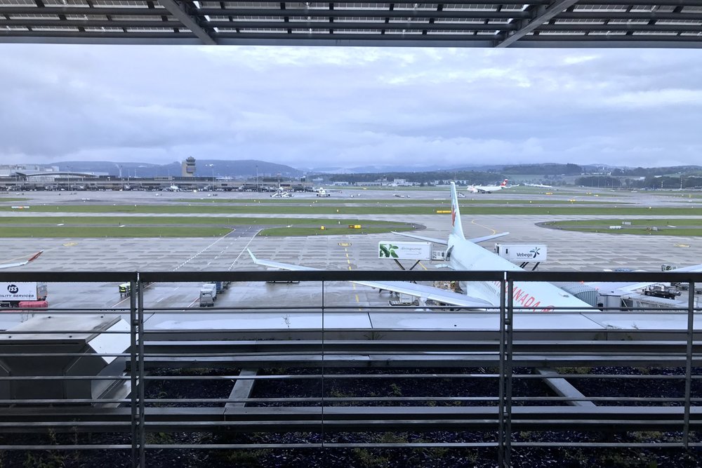 Swiss First Class Lounge Zurich – View of Air Canada A330