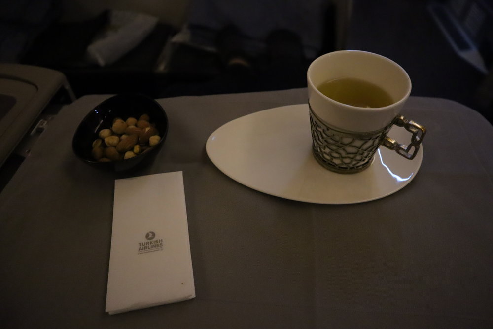 Turkish Airlines 777 business class – Mixed nuts and green tea