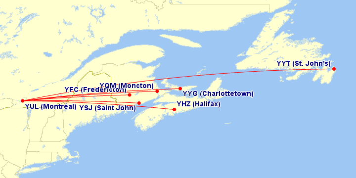 Air Canada flights from Montreal to Atlantic Canada