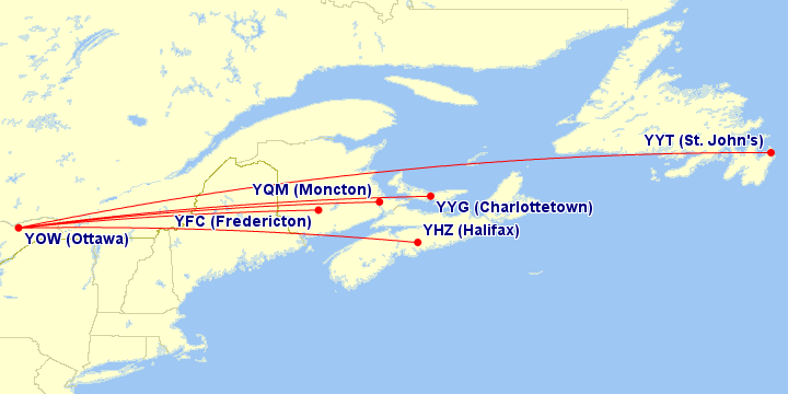 Air Canada flights from Ottawa to Atlantic Canada