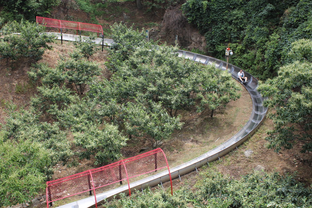 Mutianyu Great Wall – View of toboggan slide from chairlift