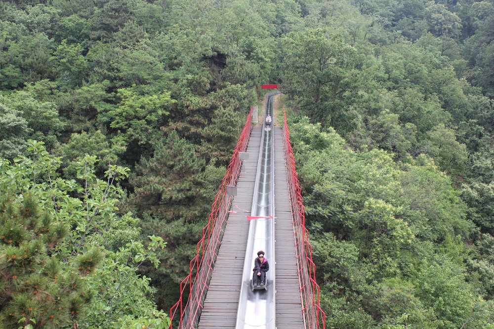 Mutianyu Great Wall – View of toboggan slide from chairlift