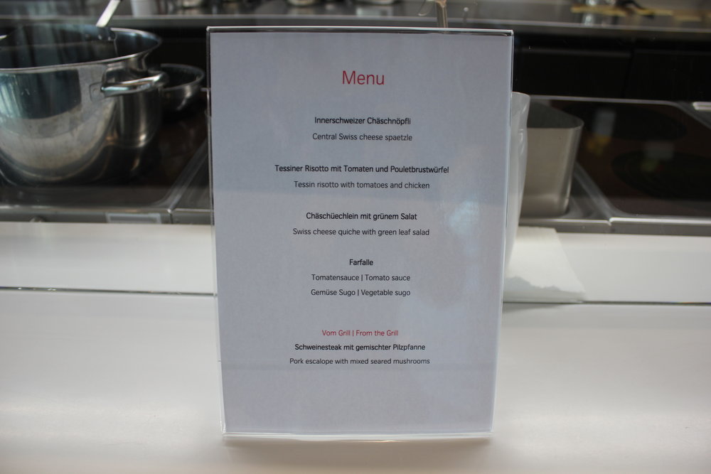 Swiss Senator Lounge Zurich – Dinner menu