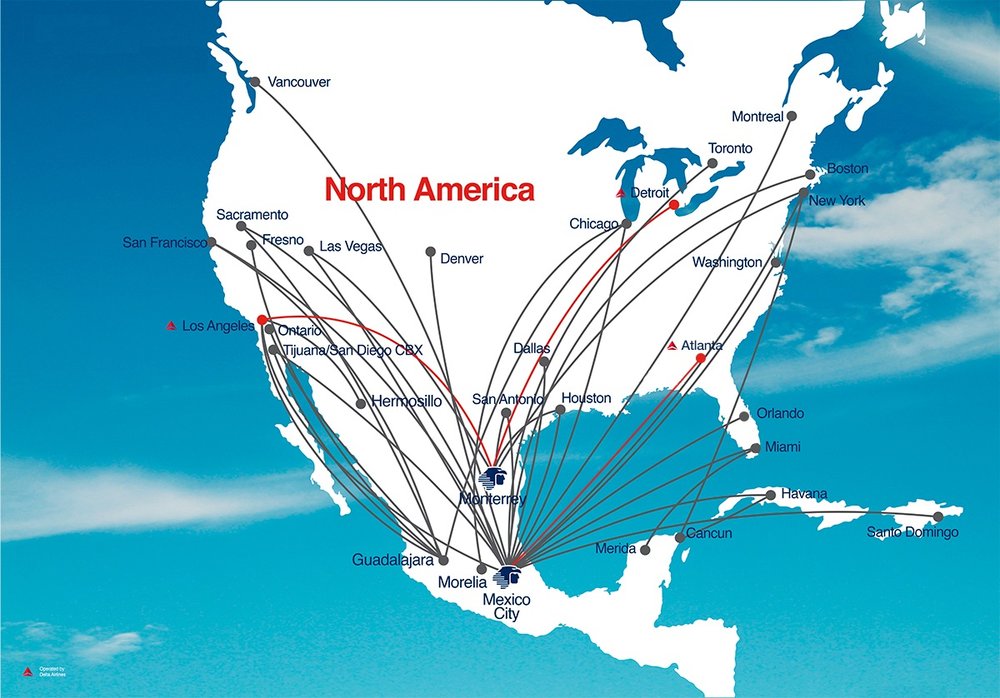 Aeromexico North American route map