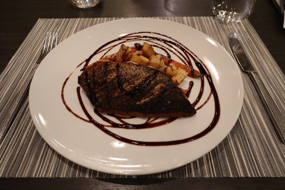 American Airlines Flagship First Dining New York JFK – Black bass “a la plancha”