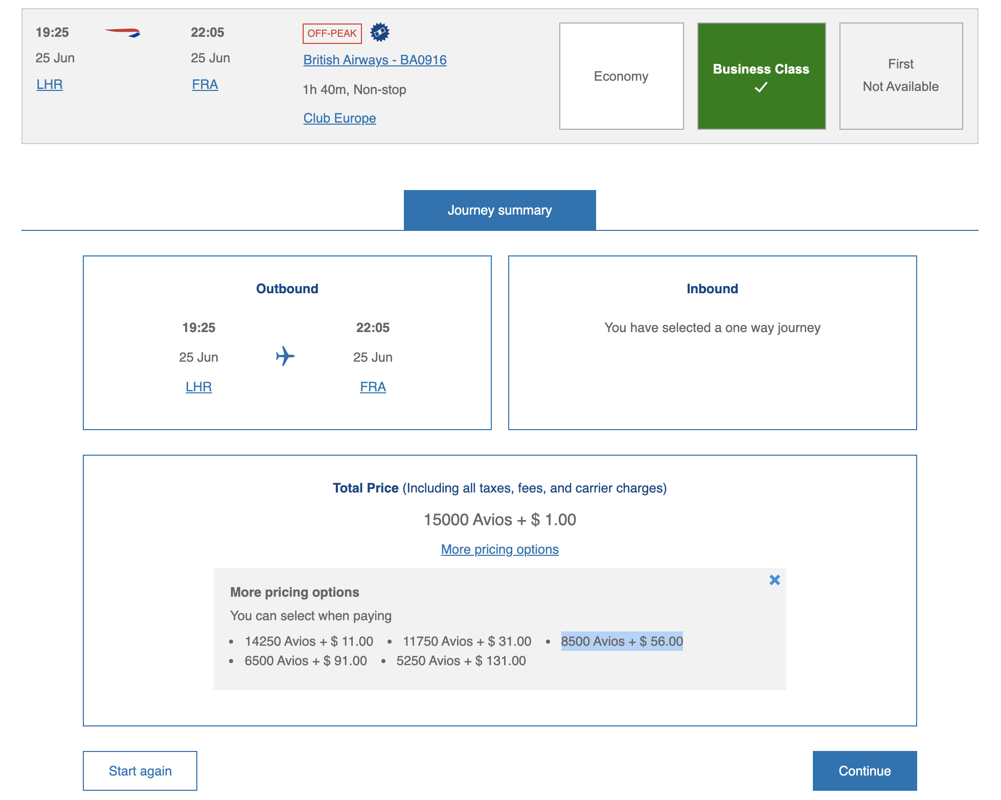 example checking out with business class flights