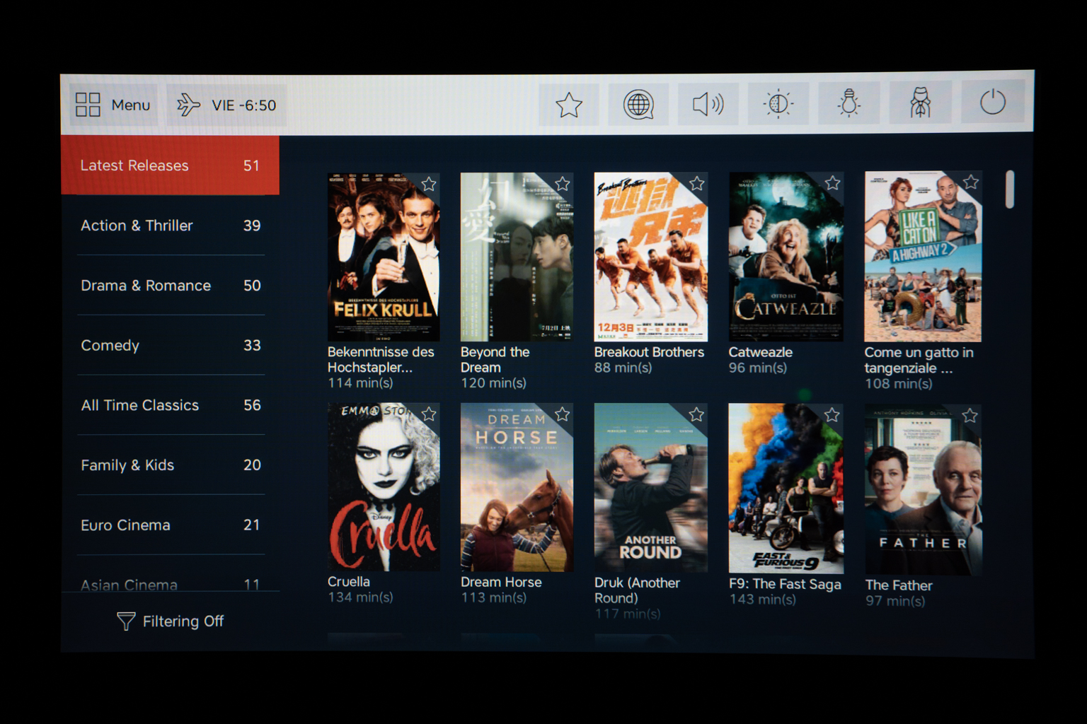 Austrian Airlines business class – Movie selection