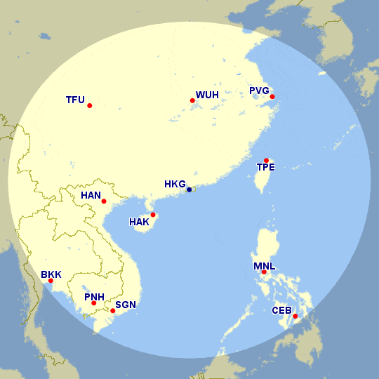 Flights from Hong Kong within 1,100 miles