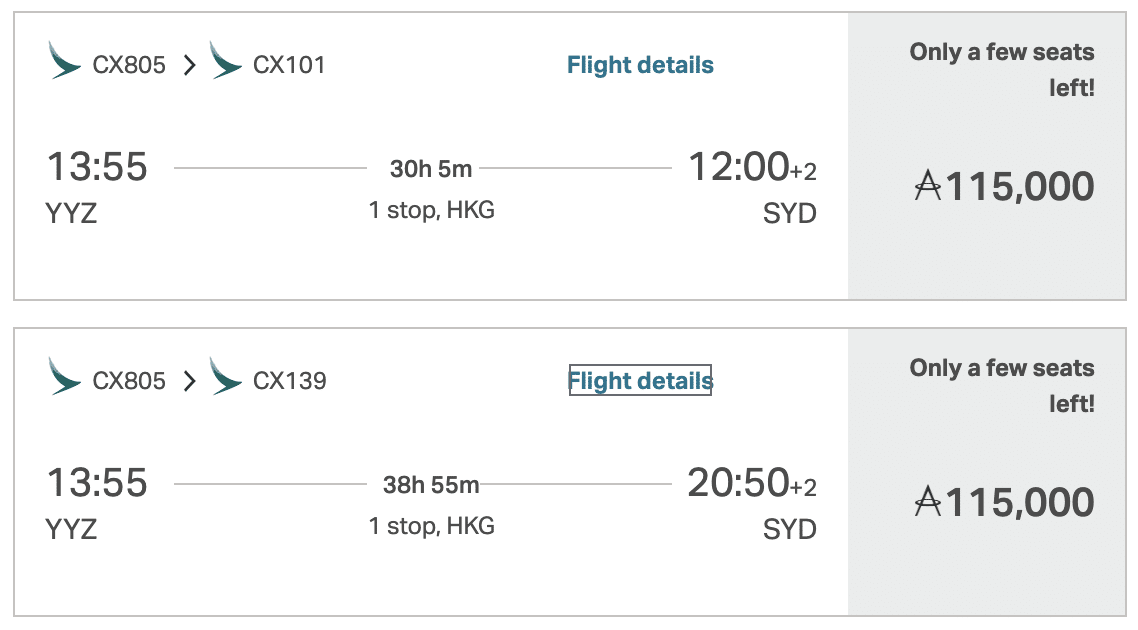 YYZ HKG SYD Asia Miles YYZ HKG SYD Asia Miles