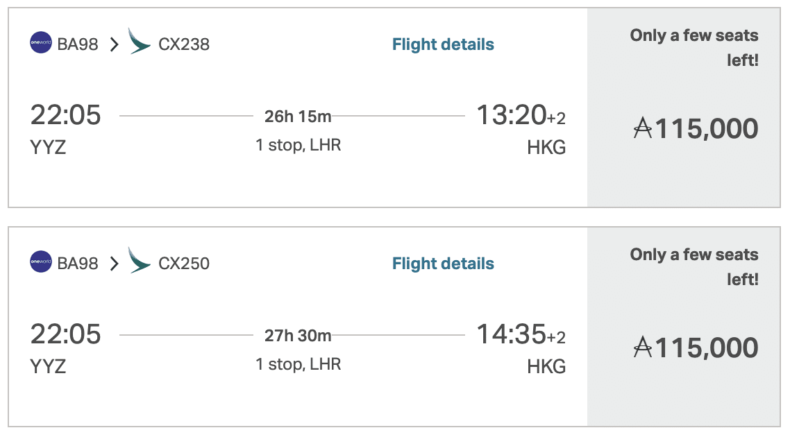 YYZ LHR HKG Asia Miles