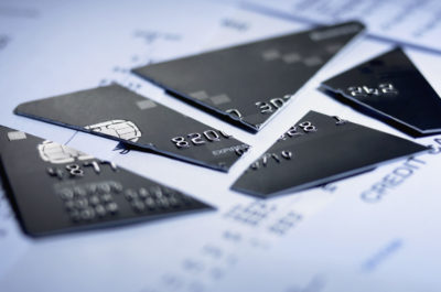 Close up of cut pieces of credit card