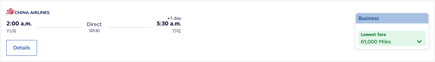 YVR TPE China Airlines Flying Blue