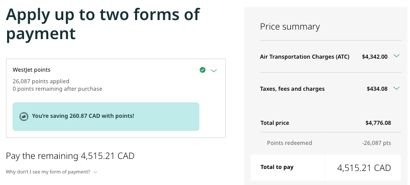 WestJet Companion Voucher Check Out