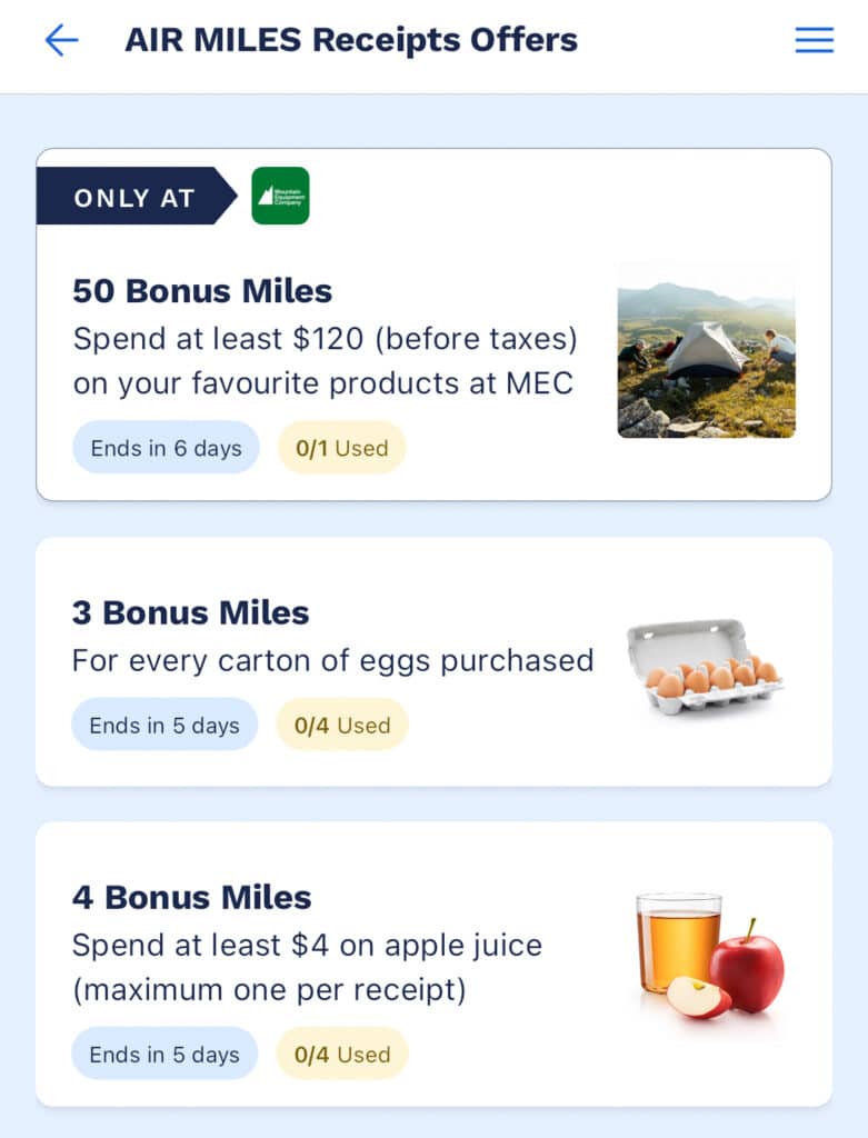 airmiles receipts airmiles receipts