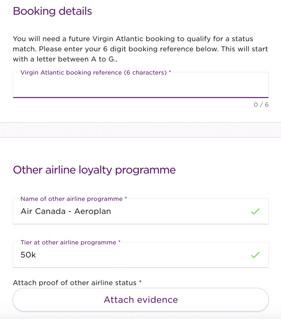 virgin atlantic status match form