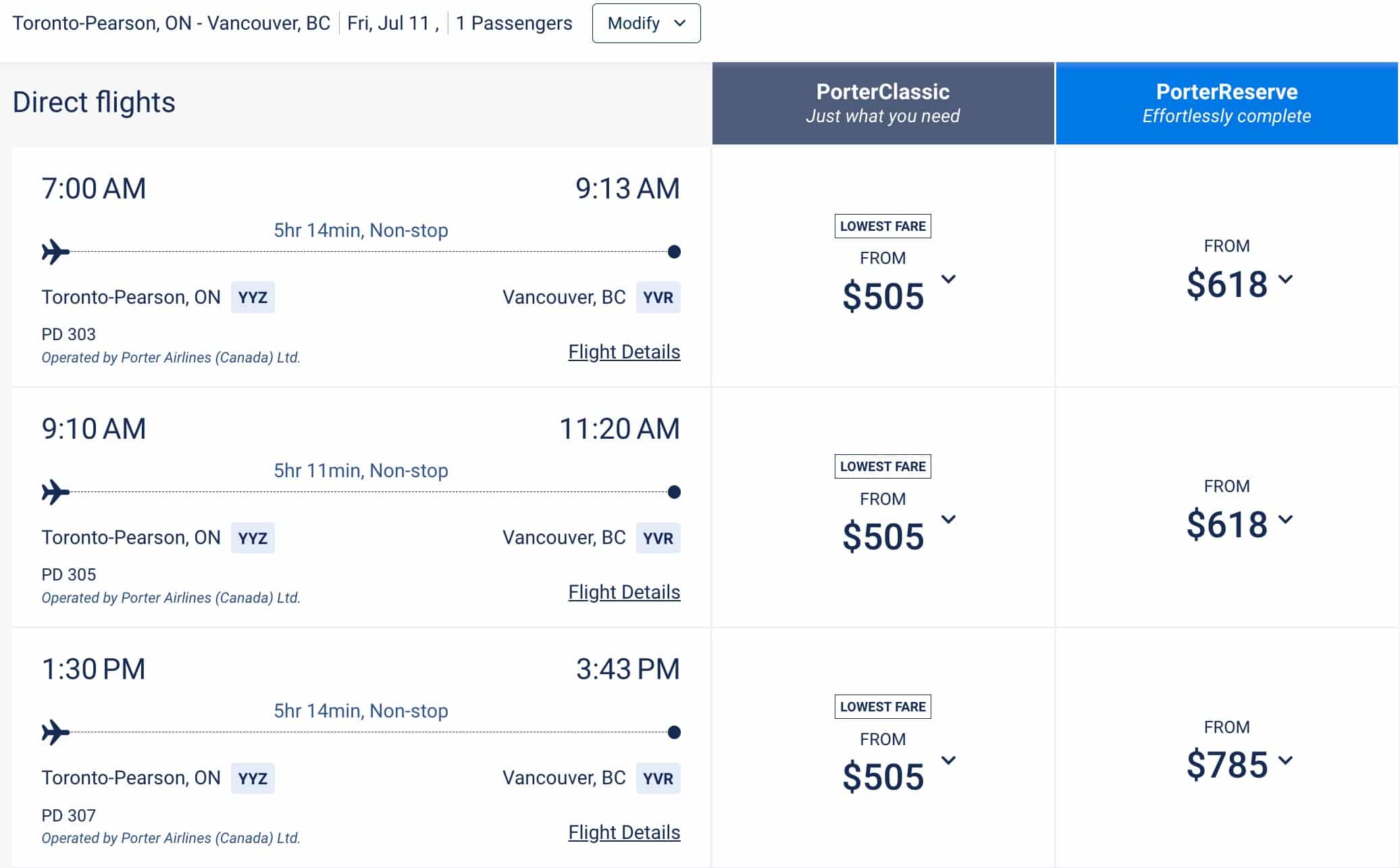 yyz yvr porter cash porter airlines toronto to vancouver cash fare
