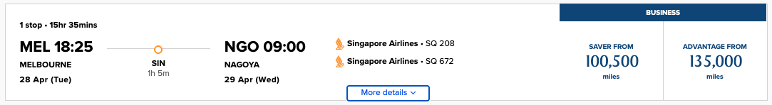 Melbourne to Japan Singapore Airlines