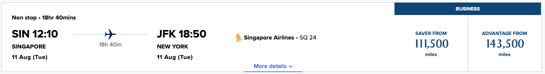 Singapore to New York Business