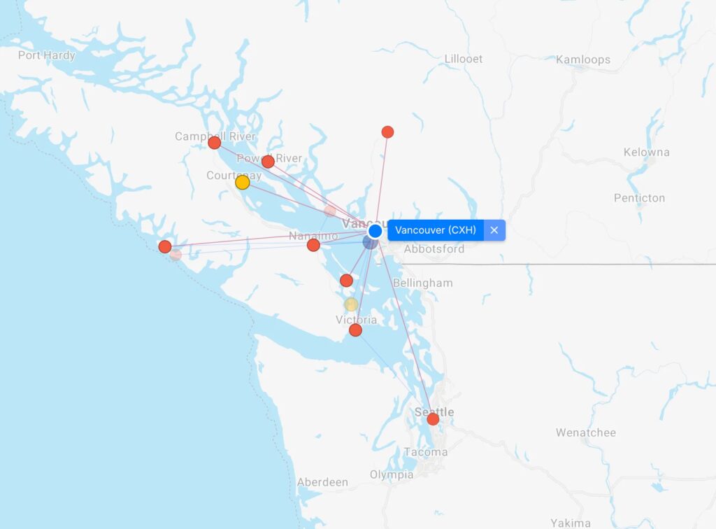 Route map Harbour Air YB
