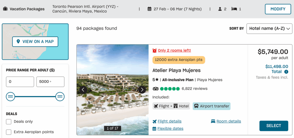 Air Canada Vacations atelier playa mujeres