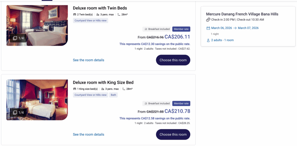 Mercure Danang French Village Bana Hills member rate