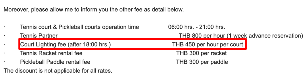 conrad bangkok lighting fee